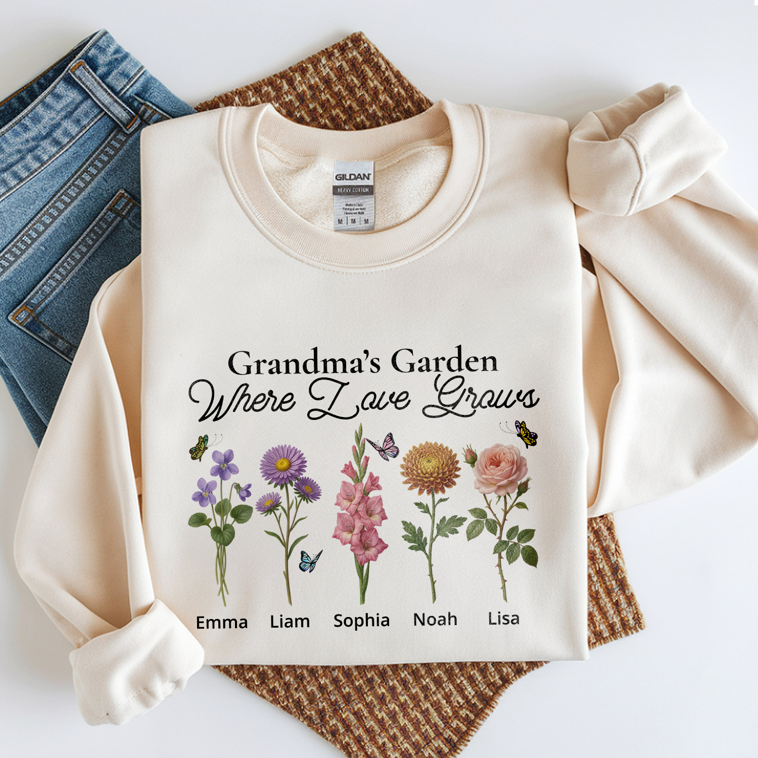 Personalized Grandma’s Garden Shirt, Custom Birth Flower Shirt, Kids Names Floral Tee, Grandma Gift from Grandkids, Birthday Gift for Grandma