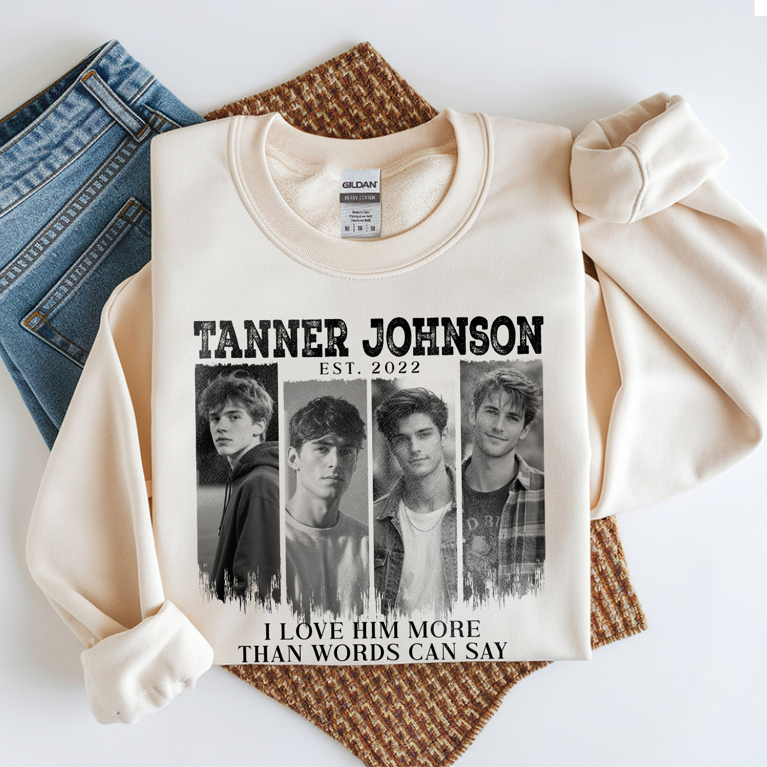 Custom Boyfriend, Girlfriend Photo Shirt, Personalized Name Shirt, I Love Him More Than Words Can Say, Couple Gift for Girlfriend, Anniversary Gift