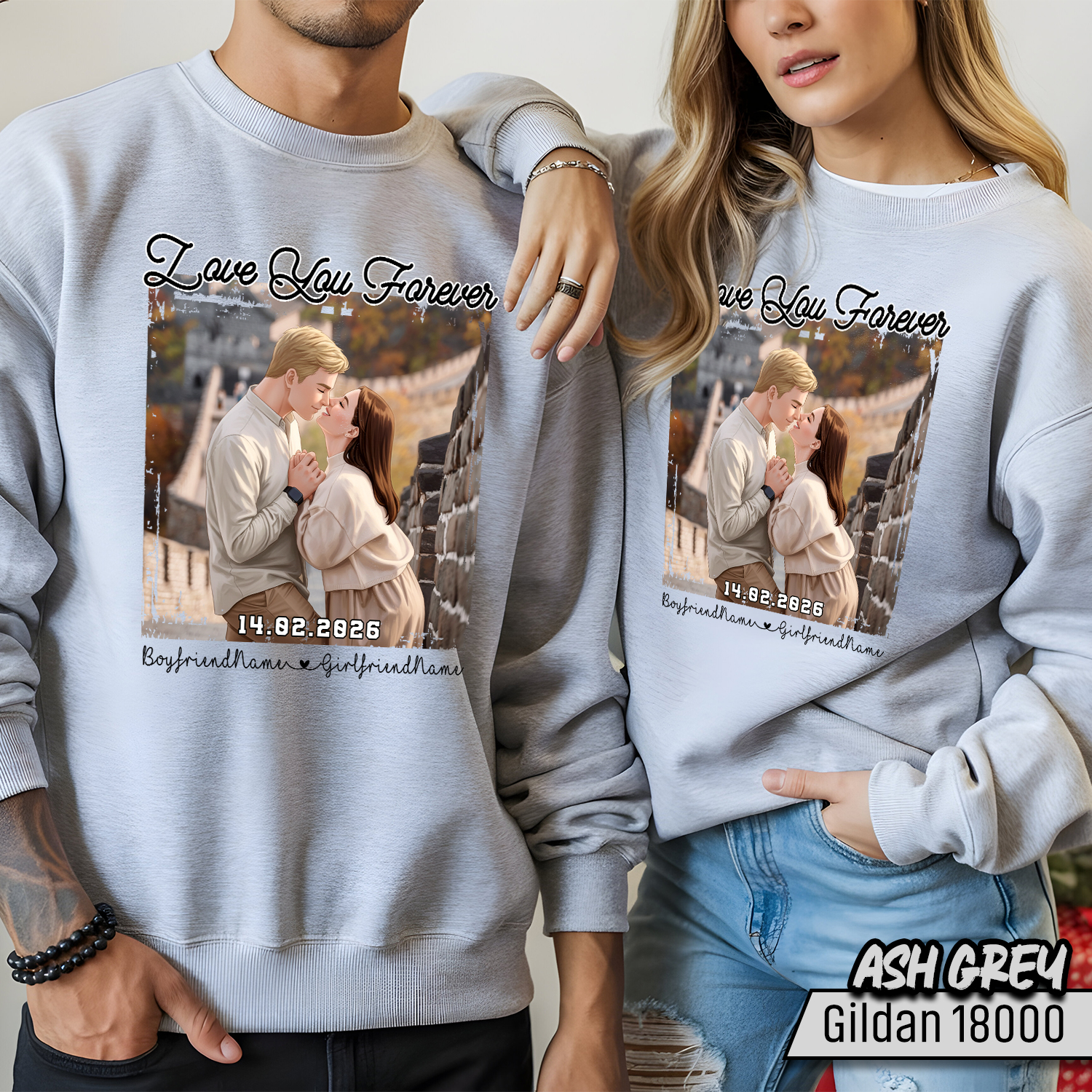 Custom Anime Couple Tee from Your Photo | Personalized Love You Forever Anime Portrait Shirt | Couple Gift with Names & Date